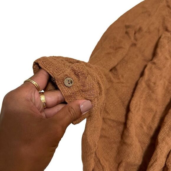 Free People / NWT Batwing Rustic Orange Brown V-neck Button Shirt Fall - Picture 7 of 10